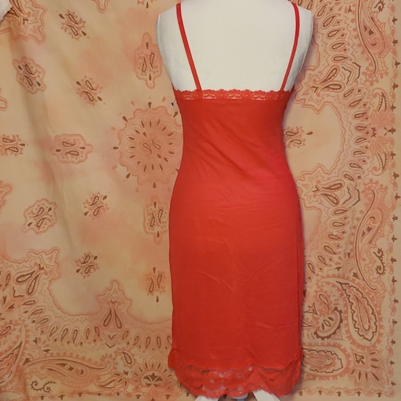 NWOT Vintage Sexy Hot Red Slip. Lace Nylon Chemise - Picture 2 of 10